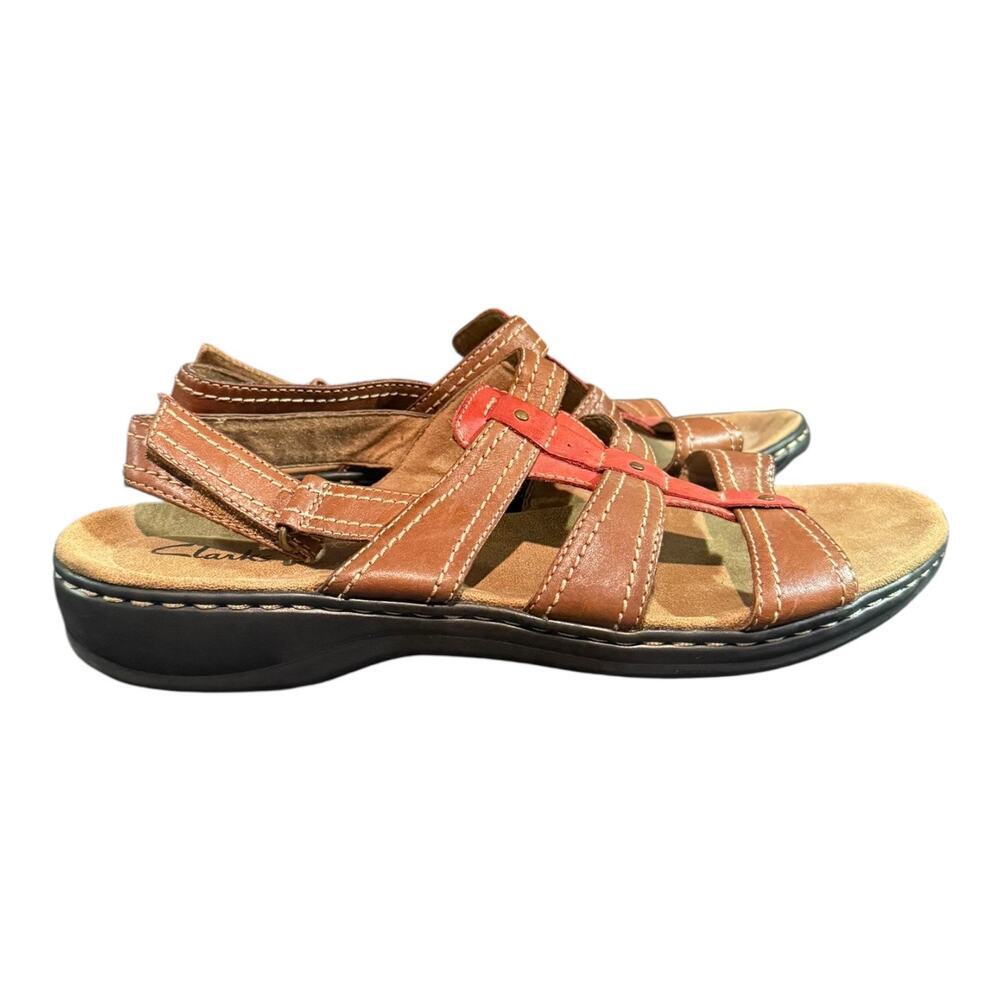 CLARKS Collections Women's Size 11 W Leisa Daisy Flat Sandals Tan Brown - Picture 2 of 9